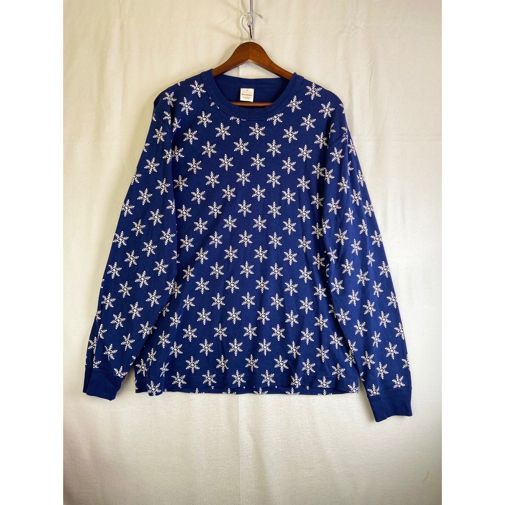 Hanna Andersson XL Navy Blue Snowflake Organic Cotton Pajama Top Long Sleeve